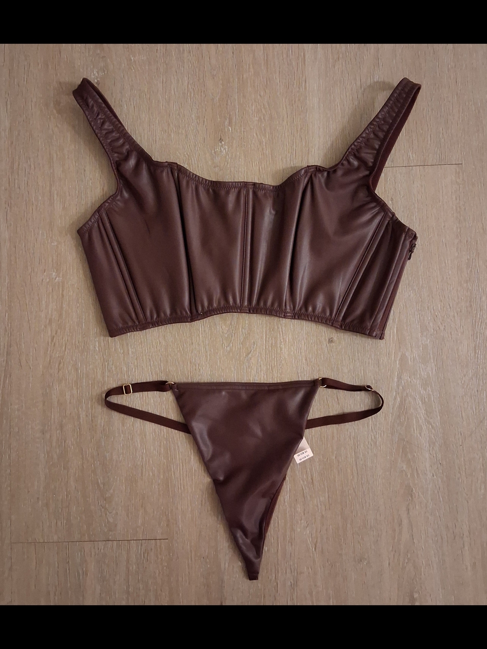 Victoria's Secret Faux Leather Crop Top in Burgundy And Panty - Picture 2 of 5